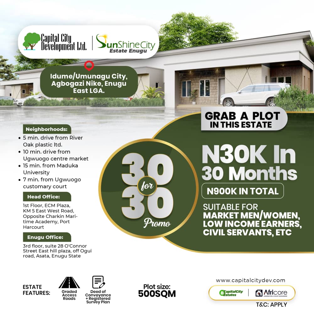 SUNSHINE CITY ESTATE ENUGU (30 FOR 30 SPECIAL PROMO ONLY)